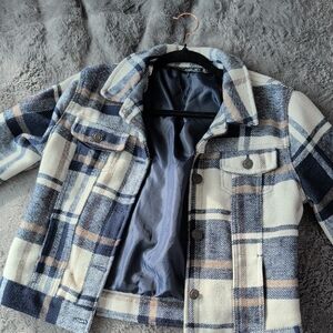 Stoosh Women's Plaid Shirt Jacket in Blue and Cream